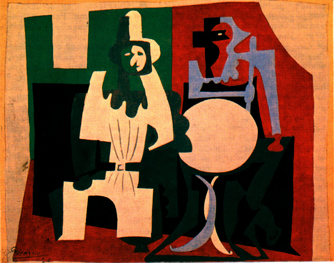 Picasso Pierrot and harlequin on the terrace of cafe 1920